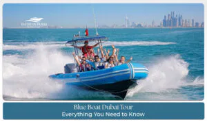 tourists enjoying Blue Boat ride near Dubai Marina